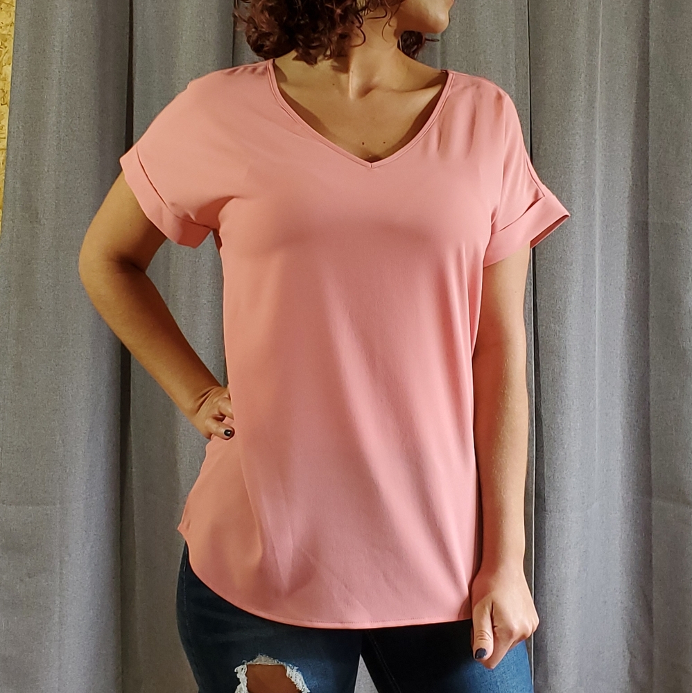 🌸MISSES & PLUS🌸 Rolled Sleeve V-Neck